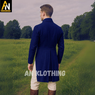 Jane Austen's Inspired Historical Victorian Wool Coat - Men’s Regency Navy Blue Tailcoat – Handmade Formal Jacket - Men's Regency Jackets